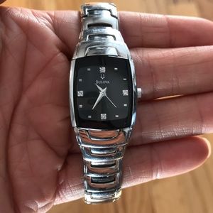 Bulova Stainless Steel Black Dial Watch